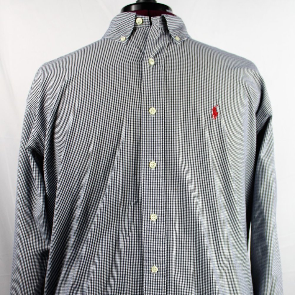 Polo Ralph Lauren Blue & Black Cotton Plaid Shirt Men's Long Sleeve